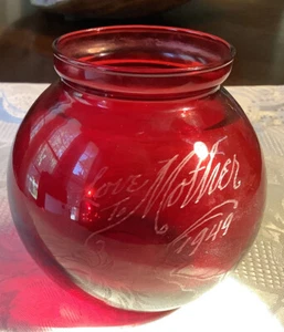 Ruby Red Ball Vase Inscribed Love to Mother 1949 - Picture 1 of 8