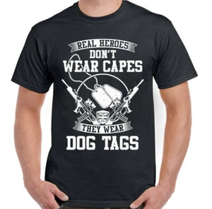 Veteran T-Shirt Real Heroes Wear Dog Tags Funny Military Army Paras Marines SAS - Picture 1 of 2