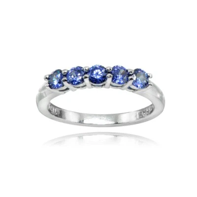 3mm Round Simulated Tanzanite Polished Sterling Silver Five Stone Ring, Size 5 - Image 1 of 3