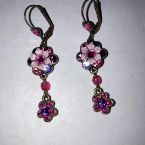Vintage Michal Negrin lila und rosa Ohrhänger Blume Ohrringe 2" - Bild 1 von 3