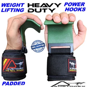 WEIGHT LIFTING POWER HOOKS POWER GRIPS WRIST SUPPORT BAR STRAPS GYM HOOK GLOVES - Picture 1 of 11