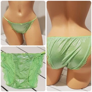Victorias Secret Dream Angels Shiny Wet Look Bikini Panty 6/M GREEN Citron - Picture 1 of 8