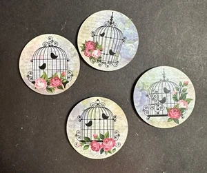 Kork Vogelkäfig und Rosen Kühlschrankmagnete 4er Set - Bild 1 von 5