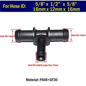 Tee 5/8 x 1/2 x 5/8 16mm-12mm-16mm Coolant Heater Hose Connector Fitting Reducer - Bild 1 von 3