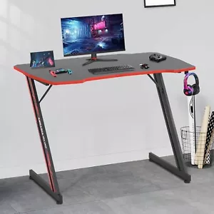 39.4" Gaming Desk PC Computer Table Office Home Ergonomic Z Shaped Table W/Hook - Picture 1 of 9