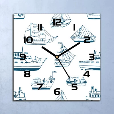 Horloge Murale En Verre moderne Bleu navires bateaux 30x30 - Photo 1/4