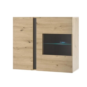 Hängevitrine Eiche Artisan Graphit grau Vitrine Hängeschrank Vitrinenschrank LED - Bild 1 von 7