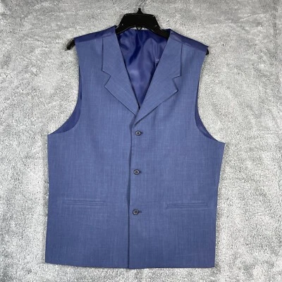Suit Vest Mens 40 Large Blue Satin Buckle Back Waistcoat Wedding Formal Dressy - Image 1 of 4