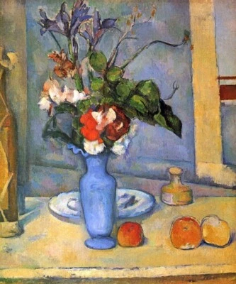THE BLUE VASE FLOWERS STILL LIFE IMPRESSIONISM PAINTING BY PAUL CEZANNE REPRO - Image 1 of 3