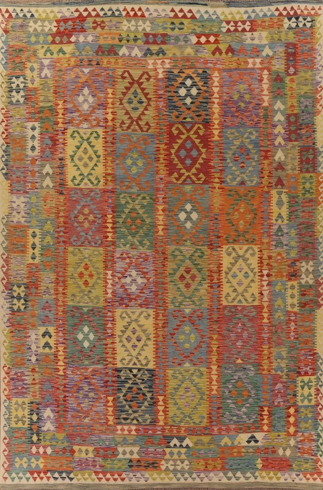 Geometric Kilim Reversible Oriental Area Rug 10'x13' Wool Hand Woven Tribal Rug - Image 1 of 4