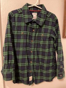 Boys Carter’s Button Down Flannel Plaid Shirt Green Blue Size 7 EUC - Picture 1 of 5