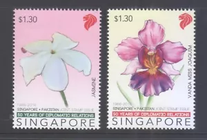 SINGAPORE 2016 PAKISTAN JOINT ISSUE NATIONAL FLOWERS (ORCHID & JASMINE) 2 STAMPS - Picture 1 of 1