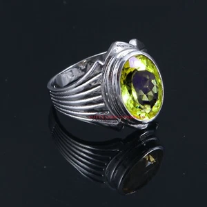 Natural Lemon Quartz Gemstone with 925 Sterling Silver Ring For Men's #5656 - Picture 1 of 4