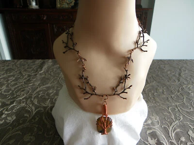 Медная веточка ожерелье с ласточками и проволочной обернутой laguna кружева агат дерево жизни - Изображение 1 из 4