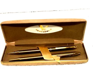 Vintage Centennial Ball Point Pen and Mechanical Pencil Set Gold Tone Box - Picture 1 of 5