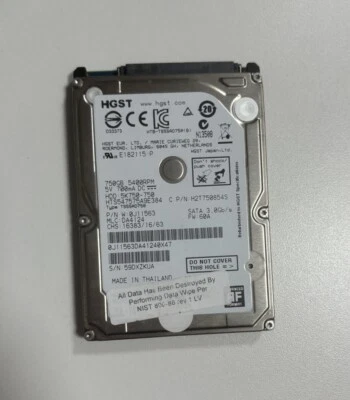 HGST 750 GB 2.5" SATA 5400RPM Internal HDD Drive, Tested and Cleaned - Image 1 of 2