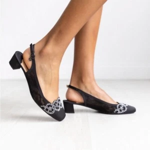 J.Renee Faleece Black Satin Crystal Embellished Slingback Pump Women’s Size 10 - Picture 1 of 15