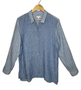 J. Jill Love Linen Essential Shirt Blue Stripe Button Front Women's Top Size XL - Picture 1 of 7