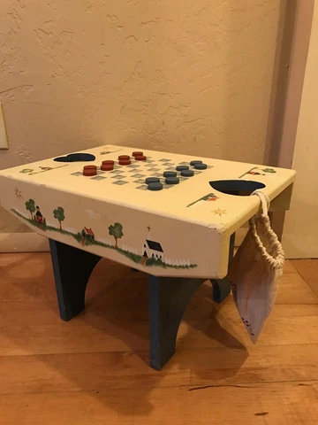 Vintage Child's Wooden Game Bench Stool Table Cover