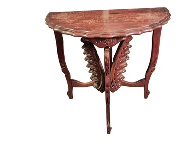  Antigua mesa de acento de madera tallada cisne media luna 24"H x 24"W x 12"D Foto 1 de 4
