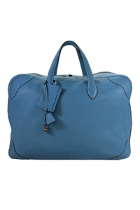 Hermes Womens Clemence Leather Victoria De Voyage 50 Handbag Bolide Blue - Picture 1 of 8
