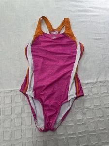 Speedo Girls One-Piece Swimsuit Pink/Orange/White Size 16 Racerback Design Light - Picture 1 of 6
