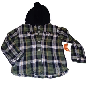 NEW Kids WonderNation 4T Hoodie Flannel Button up Green/Black - Picture 1 of 4
