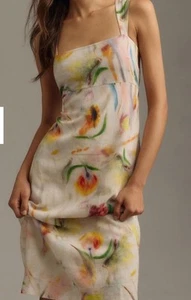 ANTHROPOLOGIE Klaas Jonkman Dress Sz Small Sleeveless Square-Neck Linen Midi NWT - Picture 1 of 15