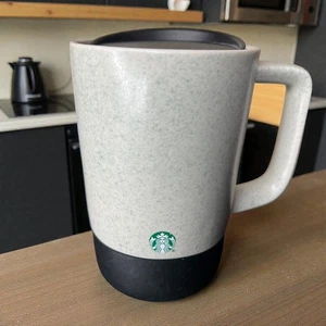 Starbucks 2024 Gray Speckled 14oz Travel Mug Ceramic Cup w Lid Rubber Bottom NEW - Picture 1 of 6