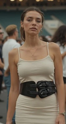 Women Belt Hip High Waist Elastic Fabric Band Double Buckles Fashion Size S M L - Image 1 of 4