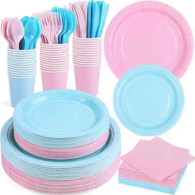350 PCS Gender Reveal Party Supplies, Serves 50, Pink, Blue, Plates, Cups - Image 1 of 4
