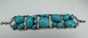 Sterling Silver Turquoise Bracelet Multi-Stone Statement Hook Clasp 79 Grams - Picture 1 of 10