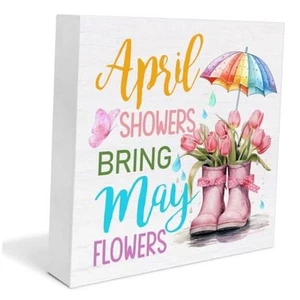 Spring Home Decor Spring Decorations April Showers Bring May Flowers Wooden 19 - Picture 1 of 8