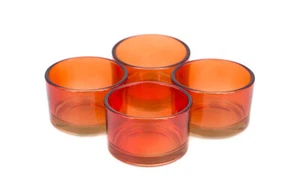 4 Teelichthalter 51x33mm Teelichtgläser Kerzenhalter Teelichtglas Set uni orange - Bild 1 von 1