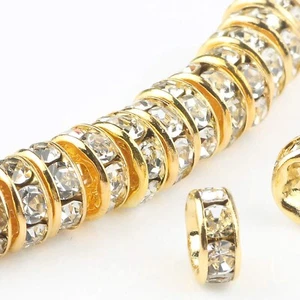 200Pcs 8MM Rondelle Spacer Beads, Gold Plated White Crystal Rhinestone Spacer... - Picture 1 of 5