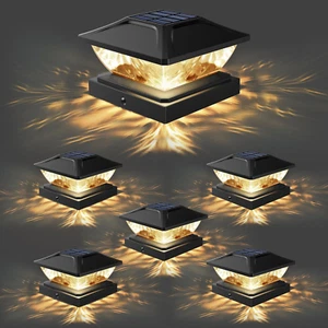 Solar Fence Post Lights 6 Pack Outdoor LED Lights 4x4 5x5 for Deck Patio Garden - Picture 1 of 11