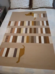 Fun Wiener Puppy Dog Cotton Quilt Top Tan/Brown Size 41.5"x53.5" unfinished - Picture 1 of 3