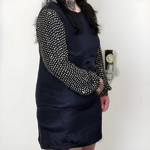 French Connection Sunspark Silk Navy Blue Gold Shift Tunic Mini Dress 0 NWT $398 - Picture 1 of 10