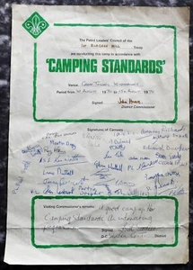 CAMPING STANDARDS CERTIFICATE 1st Burgess Hill Scout Troop Windermere Aug 1970 - Foto 1 di 2