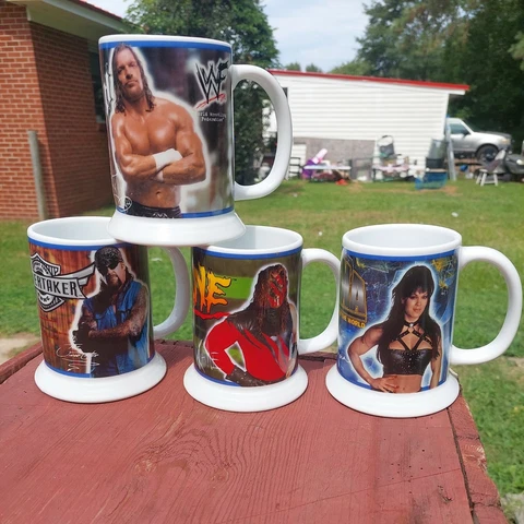 Lot of4 Vintage 2001 WWF Danbury Mint Undertaker KANE CHYNA TRIPLE H  Mug /STEIN Cover