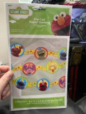 Guirnalda de cumpleaños de papel troquelado Plaza Sésamo Galleta Elmo Oscar 9,5 pies x 5,5 pulgadas Nueva Foto 1 de 2