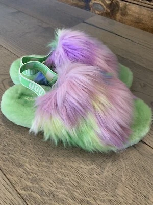 Новый UGG тапочки пух Yeah меховые горки фиолетовый зеленый молодежи девочки 6 причудливый - Изображение 1 из 4