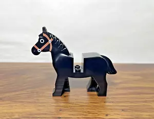 LEGO Castle Horse Minifigure Black Circle Eyes Orange Brown Bridle Animal - Picture 1 of 2