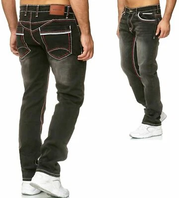 Herren Jeans Hose Washed Straight Cut Regular Stretch NÄHTE JEANS HOSE   - Bild 1 von 4