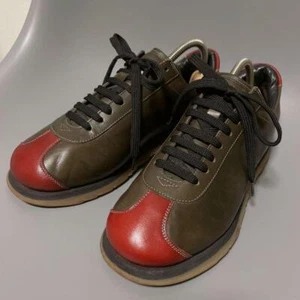 Y'S Yohji Yamamoto Leather Sneakers Olive Red 37 - Picture 1 of 16