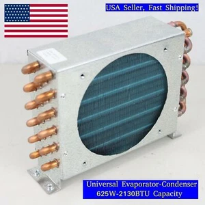 Air cooled Evaporator Condenser 625W 120x120mm 4 row 1/4" tube Copper/Aluminium - Picture 1 of 11