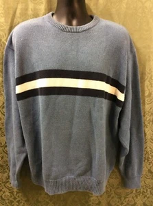 Knit Sweater XL 100% cotton Biggie stripe light blue campus sport Croft & Barrow - Picture 1 of 13