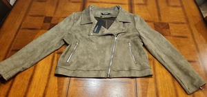 APPERLOTH A~GREEN FAUX SUEDE MOTO BIKER ZIP FRONT JACKET~NWT  SZ LARGE - Picture 1 of 12