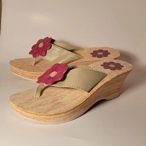 Women' Wedge Sandals Thongs Flip Flops Lightweight NEW Changeable Flowers 7-8 - Picture 1 of 11