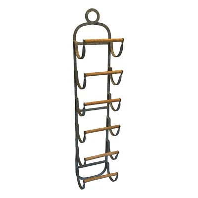 Estante de vino de montaje en pared granja industrial rústico gris metal madera 6 botellas de colección Foto 1 de 4